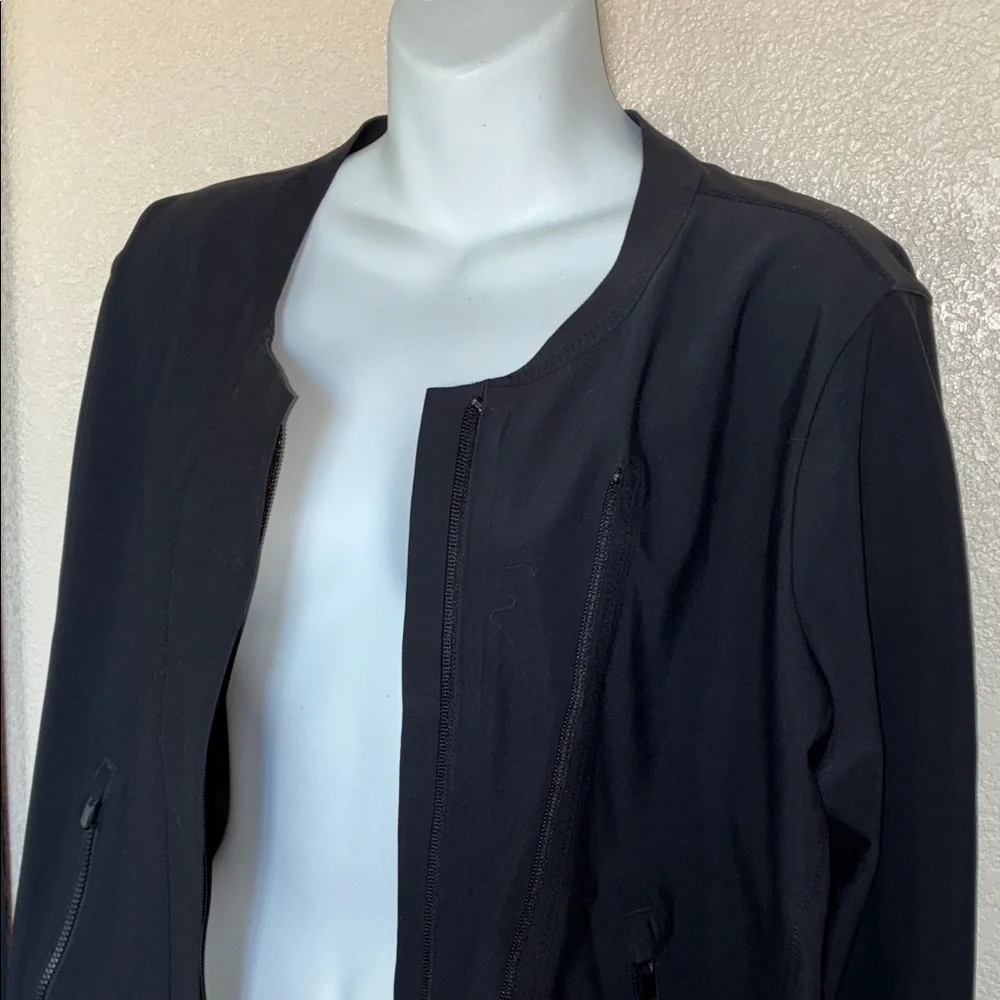 ATHLETA Black Jacket, Edgy & Sleek, offset zipper detail, lightweight. L - Picture 7 of 16
